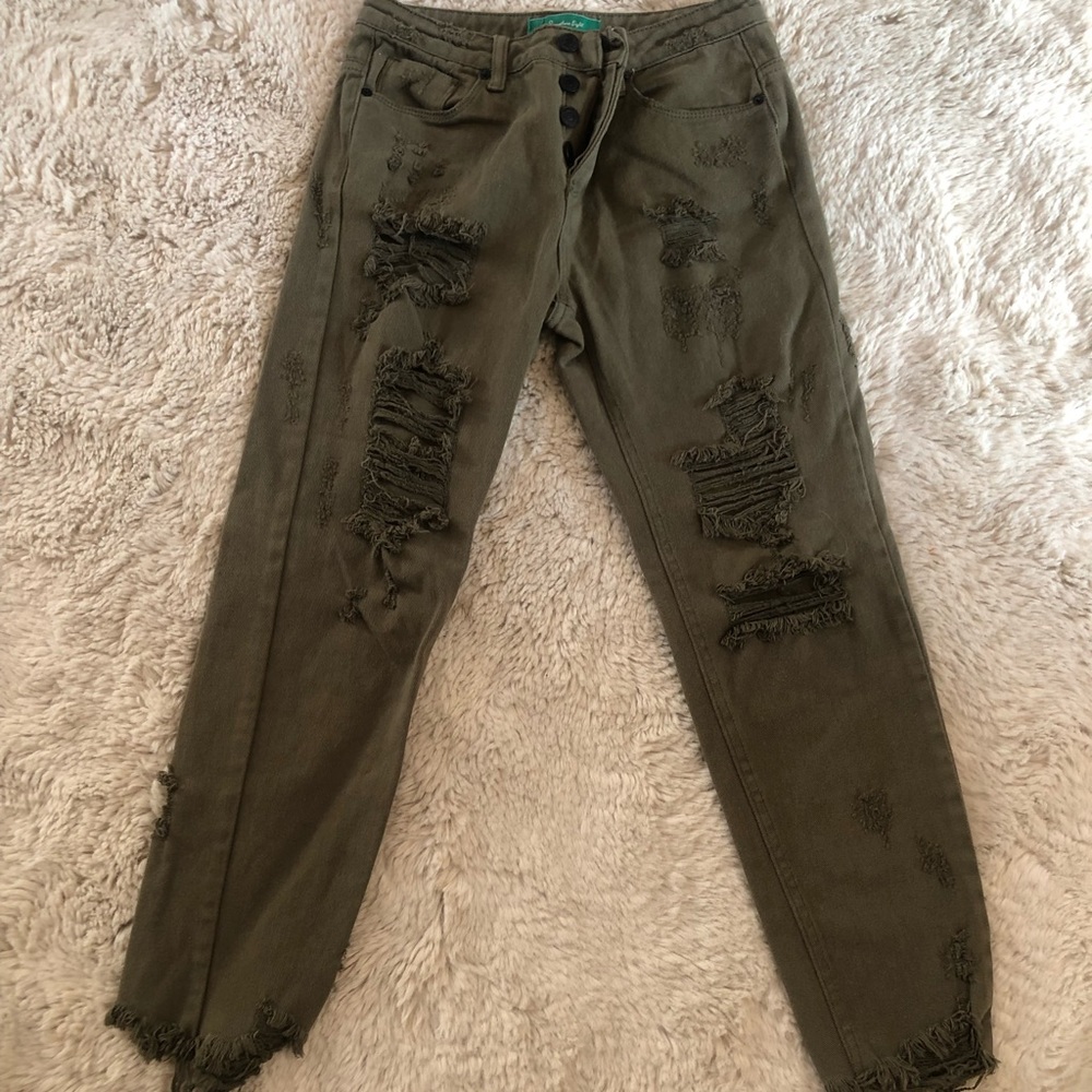 Army Green Ripped Jeans - Picture 2 of 4